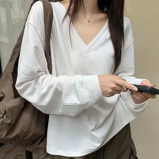 Stylisches Korean-Style V-Neck Shirt mit freien Schultern