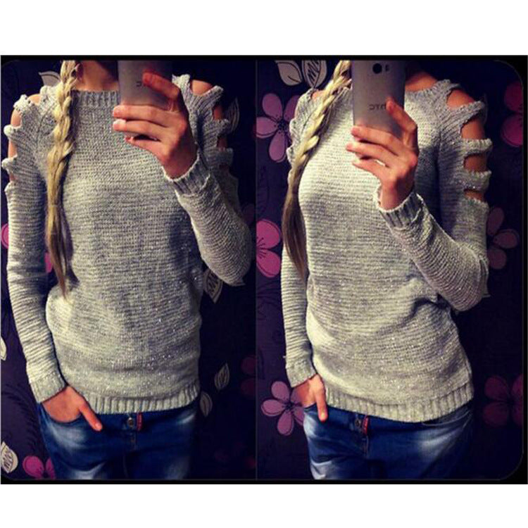 Damenpullover mit Lochstrick und Flausch – Weiß & Grau, S–XL