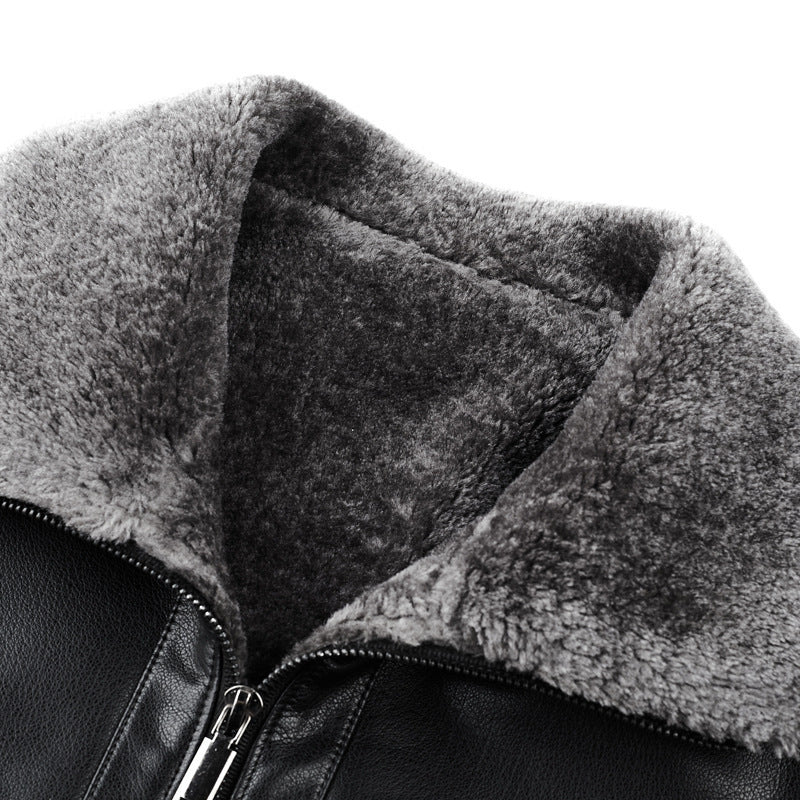 Gefütterter Kunstledermantel mit Pelzoptik für Herren