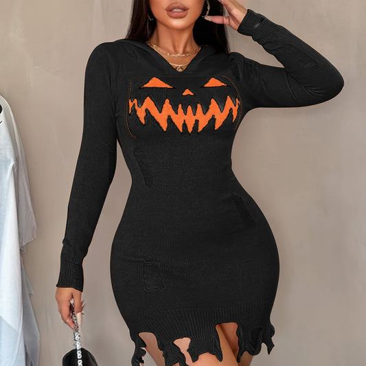Einfarbiges Damen Halloween Kleid – Kapuze & Eng anliegend