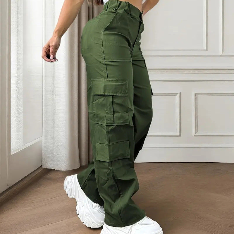 Locker geschnittene dunkelgrüne Casual-Hose im Overalls-Stil, S–XXL
