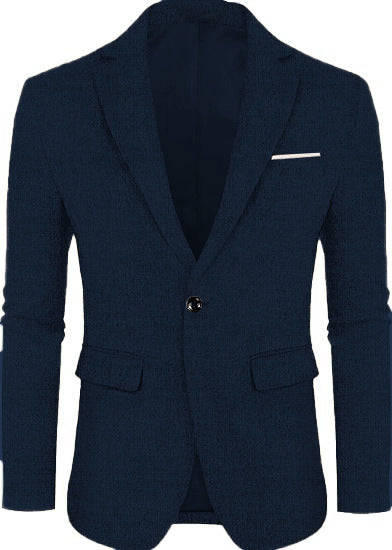 Leinen-Freizeit-Anzugjacke mit einem Knopf, leicht, einfarbig, flacher Kragen, Herren