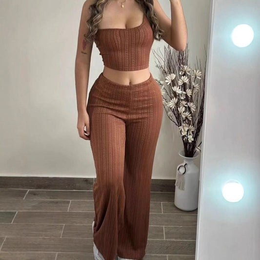 Damen Zweiteiler mit ärmellosem Top & langer Hose in Weinrot & Schwarz, S–XXL