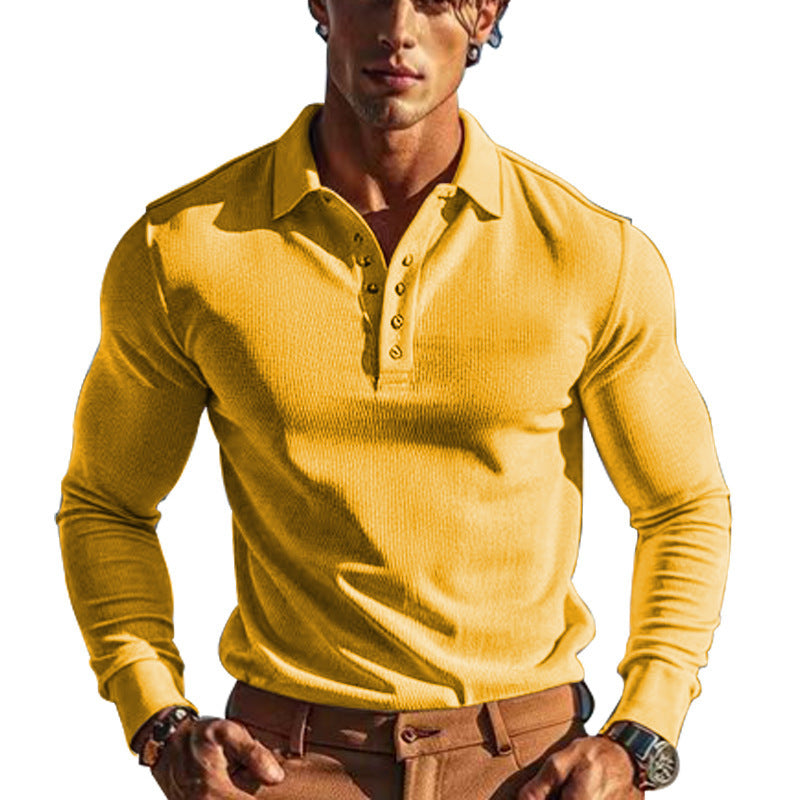 Herren Waffelstrick Polo – Slim Fit Langarmshirt