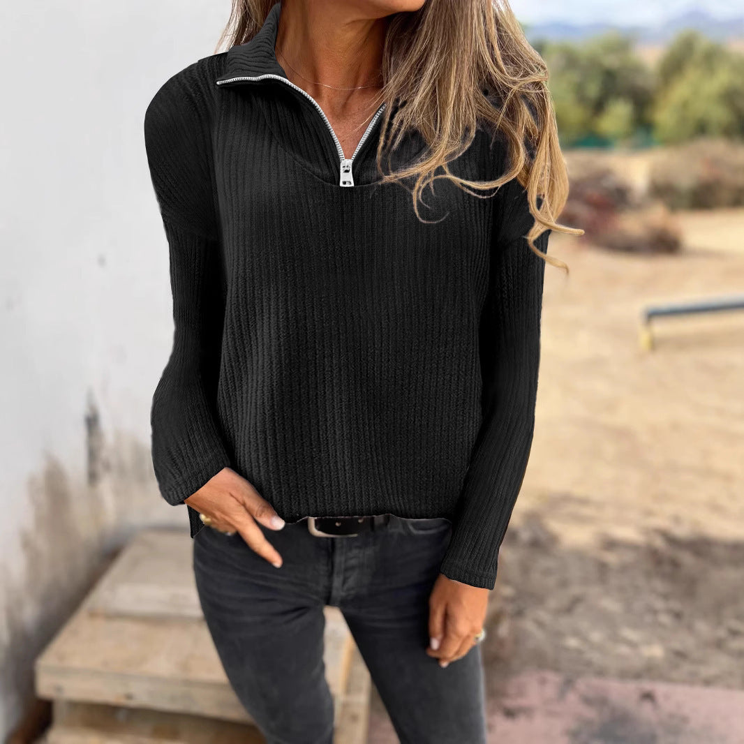 Pullover mit Reißverschluss, langärmeliger Strickpullover, Freizeitmantel