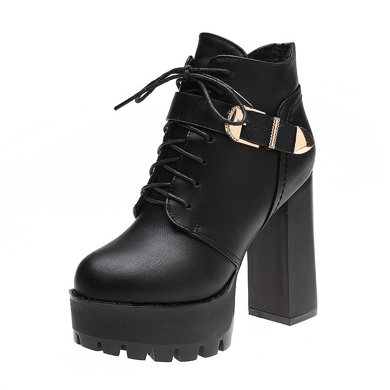 Neue wasserdichte Plateau-High Heels im britischen Stil mit klobigem Absatz