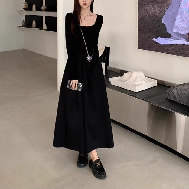 Langärmeliges Maxikleid mit Gummizug-Taille aus Polyester, One Size