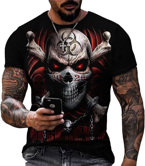 Bedrucktes Herren-T-Shirt mit Totenkopfmotiv, Kurzarm, Rundhalsausschnitt – Bestseller