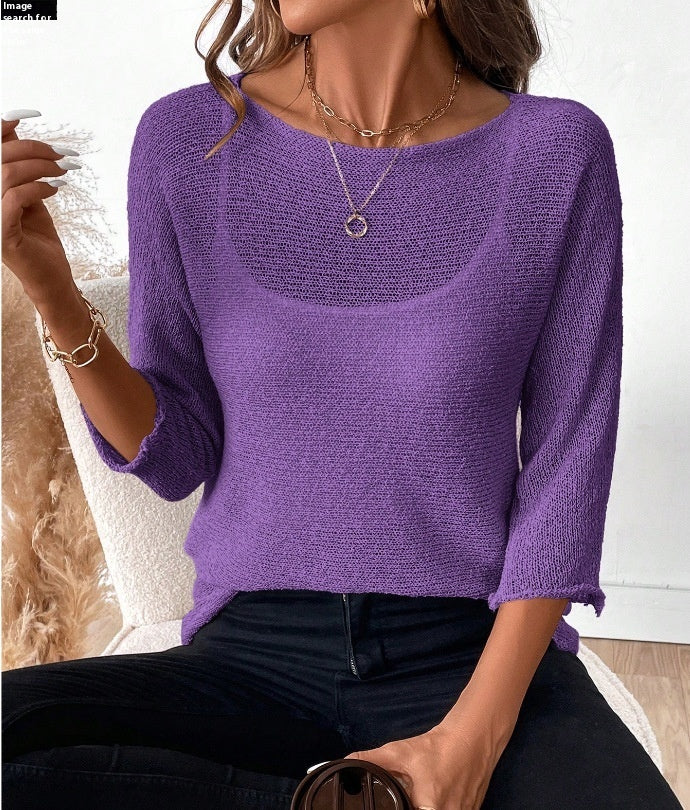 Elegantes Damentop mit 3/4-Ärmel – Leicht & Durchscheinend, S–3XL