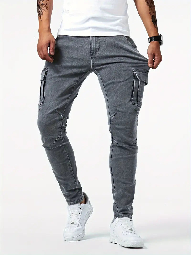 Lässige Herren-Cargohose, stylische Stretchhose der Marke Tide, Frühling/Sommer, Grau, Neu, Passform, gerader Schnitt, leichte Jeans