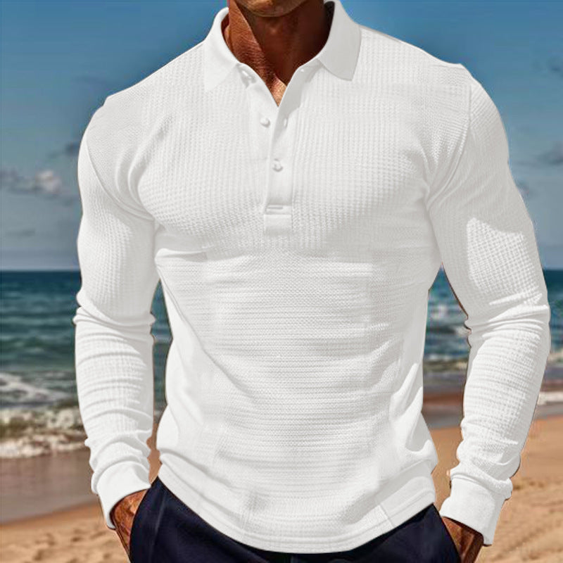Herren Waffelstrick Polo – Slim Fit Langarmshirt